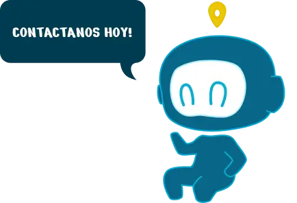 Mascota SAM sentado diciendo: Contáctenos